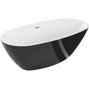 MEXEN/S Eris volně stojící vana 155 x 80, bílá/černá, sifon a přepad nikl kartáčovaná 53441558075-97 obraz