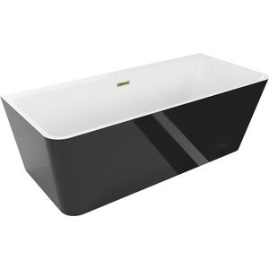 MEXEN/S Volta vana volně stojící rohová 150 x 75, bílá/černá, sifon a přepad zlatá 51131507575-50 obraz