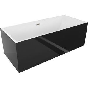 MEXEN/S Vigo volně stojící vana 178, 5 x 80, bílá/černá, sifon a přepad měď kartáčovaná 51251788075-65 obraz