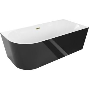 MEXEN/S Mia volně stojící rohová vana prawa 170 x 80, bílá/černá, sifon a přepad zlatá 52691708075P-50 obraz