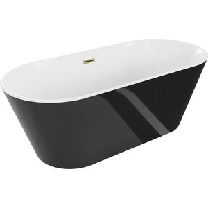 MEXEN/S Flavia volně stojící vana 150 x 75, bílá/černá, sifon a přepad zlatá 54031507575-50 obraz