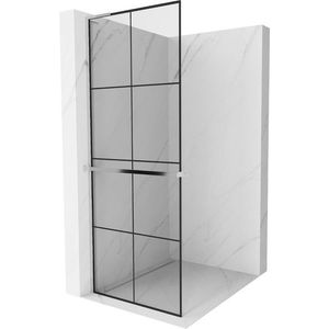 MEXEN/S Kioto+ L Sprchová zástěna WALK-IN s poličkou a držákem ručníků 70 x 200, černý vzor, chrom 800-070-123-01-77 obraz