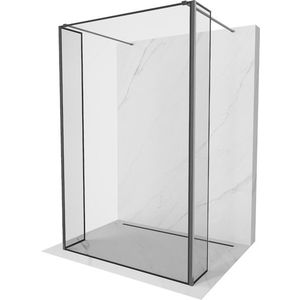 MEXEN/S Kioto Sprchová zástěna WALK-IN volněstojící 110 x 30 x 30, černý vzor, grafit kartáčovaná 800-110-030-222-66-70-030 obraz