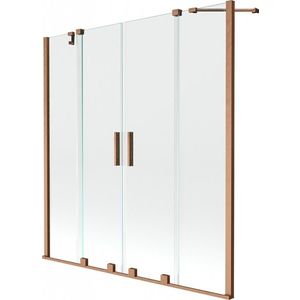 MEXEN/S Velar Duo Dvoukřídlá posuvná vanová zástěna 150 x 150, transparent, kartáčovaná měď 896-150-000-02-65 obraz
