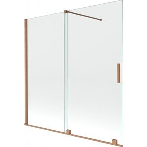MEXEN/S Velar Dvoukřídlá posuvná vanová zástěna 160 x 150, transparent, kartáčovaná měď 896-160-000-01-65 obraz