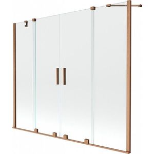 MEXEN/S Velar Duo Dvoukřídlá posuvná vanová zástěna 200 x 150, transparent, kartáčovaná měď 896-200-000-02-65 obraz