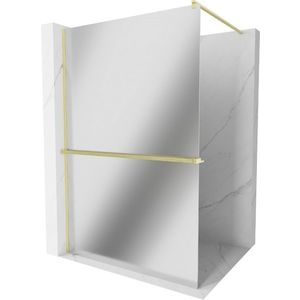 MEXEN/S Kioto+ Sprchová zástěna WALK-IN s poličkou a držákem ručníků 70 x 200, zrcadlová, zlatá kartáčovaná 800-070-121-55-50 obraz