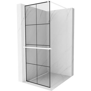 MEXEN/S Kioto+ Sprchová zástěna WALK-IN s poličkou a držákem ručníků 70 x 200, černý vzor, bílá 800-070-121-20-77 obraz