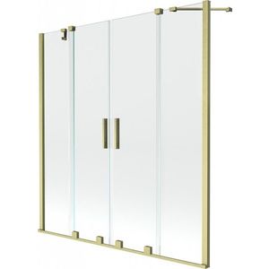 MEXEN/S Velar Duo Dvoukřídlá posuvná vanová zástěna 140 x 150, transparent, zlatá kartáčovaná 896-140-000-02-55 obraz