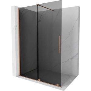 MEXEN/S Velar Sprchová zástěna posuvná Walk-in 160 x 200, grafit 8 mm, měď kartáčovaná 871-160-000-43-65 obraz