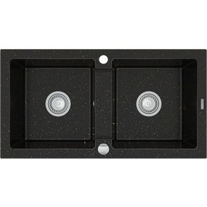 MEXEN Mario granitový dřez 2-miska 820x436 mm, černá / kovové zlato 6504822000-75 obraz