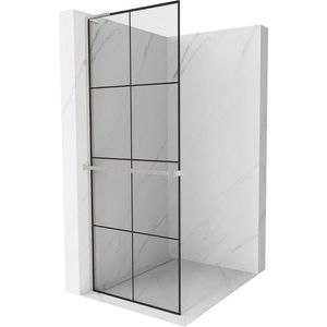 MEXEN/S Kioto+ L Sprchová zástěna WALK-IN s poličkou a držákem ručníků 70 x 200, černý vzor, nikl kartáčovaná 800-070-123-97-77 obraz
