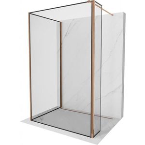 MEXEN/S Kioto Sprchová zástěna WALK-IN 110 x 80 x 40, černá vzor, růžové zlato 800-110-080-221-60-70-040 obraz