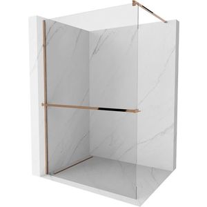 MEXEN/S Kioto+ Sprchová zástěna WALK-IN s poličkou a držákem ručníků 115 x 200, transparent, růžové zlato 800-115-121-60-00 obraz