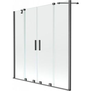 MEXEN/S Velar Duo Dvoukřídlá posuvná vanová zástěna 150 x 150, transparent, grafit kartáčovaná 896-150-000-02-66 obraz