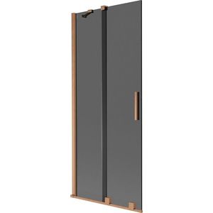 MEXEN/S Velar dvoukřídlá posuvná vanová zástěna 80 x 150, grafit, měď kartáčovaná 896-080-000-41-65 obraz