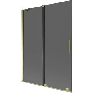 MEXEN/S Velar dvoukřídlá posuvná vanová zástěna 130 x 150, grafit, zlatá 896-130-000-41-50 obraz