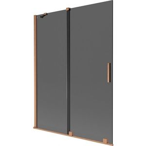 MEXEN/S Velar dvoukřídlá posuvná vanová zástěna 130 x 150, grafit, měď kartáčovaná 896-130-000-41-65 obraz