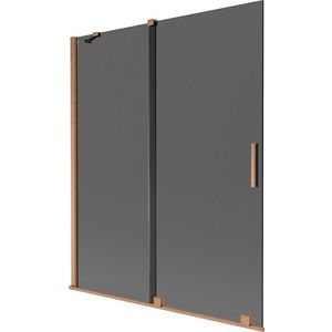 MEXEN/S Velar dvoukřídlá posuvná vanová zástěna 140 x 150, grafit, měď kartáčovaná 896-140-000-41-65 obraz