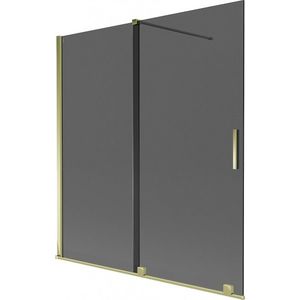 MEXEN/S Velar dvoukřídlá posuvná vanová zástěna 150 x 150, grafit, zlatá 896-150-000-41-50 obraz