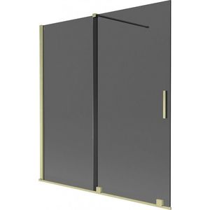MEXEN/S Velar dvoukřídlá posuvná vanová zástěna 150 x 150, grafit, zlatá kartáčovaná 896-150-000-41-55 obraz