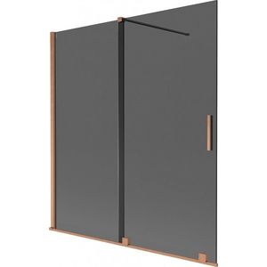 MEXEN/S Velar dvoukřídlá posuvná vanová zástěna 150 x 150, grafit, měď kartáčovaná 896-150-000-41-65 obraz