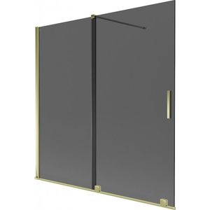 MEXEN/S Velar dvoukřídlá posuvná vanová zástěna 160 x 150, grafit, zlatá 896-160-000-41-50 obraz