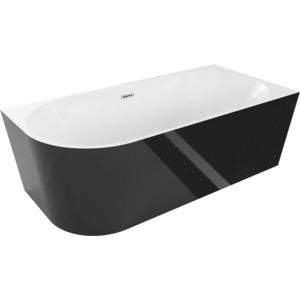 MEXEN/S Mia volně stojící rohová vana pravá 180 x 80, bílá/černá, sifon a přepad chrom 52691808075P-01 obraz