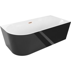 MEXEN/S Mia volně stojící rohová vana pravá 180 x 80, bílá/černá, sifon a přepad měď kartáčovaná 52691808075P-65 obraz