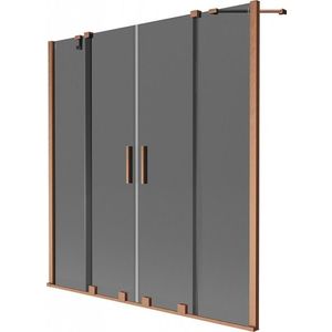 MEXEN/S Velar Duo dvoukřídlá posuvná vanová zástěna 140 x 150, grafit, měď kartáčovaná 896-140-000-42-65 obraz