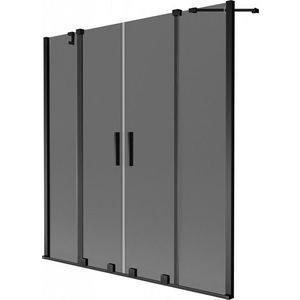 MEXEN/S Velar Duo dvoukřídlá posuvná vanová zástěna 140 x 150, grafit, černá 896-140-000-42-70 obraz