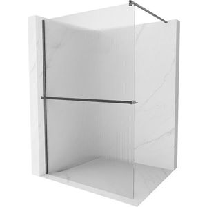 MEXEN/S Kioto+ Sprchová zástěna WALK-IN s poličkou a držákem ručníků 70 x 200, proužky, grafit kartáčovaná 800-070-121-66-09 obraz