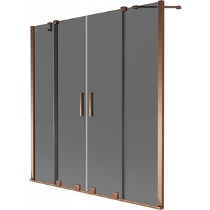 MEXEN/S Velar Duo dvoukřídlá posuvná vanová zástěna 140 x 150, grafit, růžové zlato 896-140-000-42-60 obraz