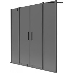 MEXEN/S Velar Duo dvoukřídlá posuvná vanová zástěna 140 x 150, grafit, grafit metal 896-140-000-42-95 obraz