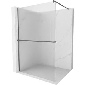 MEXEN/S Kioto+ Sprchová zástěna WALK-IN s poličkou a držákem ručníků 70 x 200, proužky, grafit metal 800-070-121-95-09 obraz