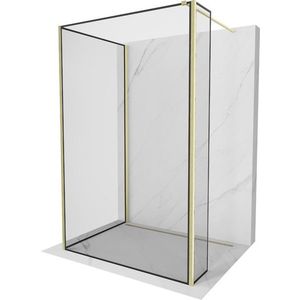 MEXEN/S Kioto Sprchová zástěna WALK-IN 120 x 120 x 40, černý vzor, zlatá kartáčovaná 800-120-120-221-55-70-040 obraz