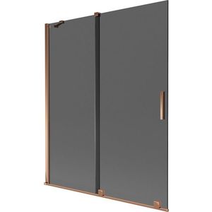 MEXEN/S Velar dvoukřídlá posuvná vanová zástěna 140 x 150, grafit, růžové zlato 896-140-000-41-60 obraz