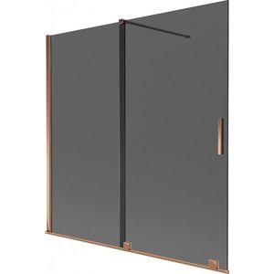 MEXEN/S Velar dvoukřídlá posuvná vanová zástěna 160 x 150, grafit, růžové zlato 896-160-000-41-60 obraz