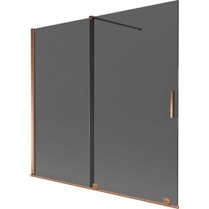 MEXEN/S Velar dvoukřídlá posuvná vanová zástěna 170 x 150, grafit, růžové zlato 896-170-000-41-60 obraz