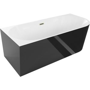 MEXEN/S Mia vana volně stojící rohová levá 160 x 75, bílá/černá, sifon a přepad zlatá 52691607575L-50 obraz