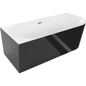 MEXEN/S Mia volně stojící rohová vana levá 160 x 75, bílá/černá, sifon a přepad růžové zlato 52691607575L-60 obraz