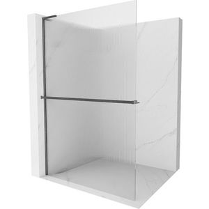 MEXEN/S Kioto+ L Sprchová zástěna WALK-IN s poličkou a držákem ručníků 70 x 200, proužky, grafit kartáčovaná 800-070-123-66-09 obraz