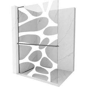 MEXEN/S Kioto+ L Sprchová zástěna WALK-IN s poličkou a držákem ručníků 120 x 200, bílý vzor, grafit metal 800-120-123-95-97 obraz
