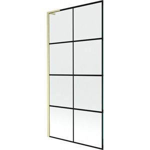 MEXEN/S Next L vanová zástěna FIX 90 x 150, černá vzor, zlatá kartáčovaná 895-090-000-03-77-55 obraz