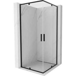 MEXEN/S Exo čtvercový křídlový sprchový kout 90 x 90, transparent, černá 8110-090-090-70-00 obraz