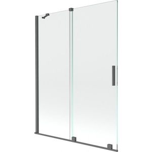 MEXEN/S Velar Dvoukřídlá posuvná vanová zástěna 130 x 150, transparent, grafit kartáčovaná 896-130-000-01-66 obraz