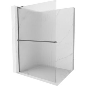 MEXEN/S Kioto+ L Sprchová zástěna WALK-IN s poličkou a držákem ručníků 100 x 200, proužky, grafit metal 800-100-123-95-09 obraz