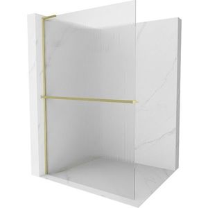 MEXEN/S Kioto+ L Sprchová zástěna WALK-IN s poličkou a držákem ručníků 120 x 200, proužky, zlatá kartáčovaná 800-120-123-55-09 obraz