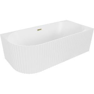 MEXEN/S Gia volně stojící rohová vana reliéf pravá 150 x 75, bílá mat, sifon a přepad zlatá 52701507501P-50 obraz