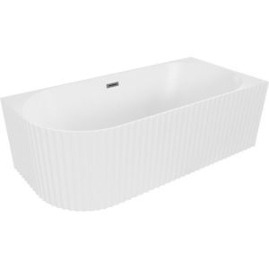 MEXEN/S Gia volně stojící rohová vana reliéf pravá 150 x 75, bílá mat, sifon a přepad grafit kartáčovaná 52701507501P-66 obraz